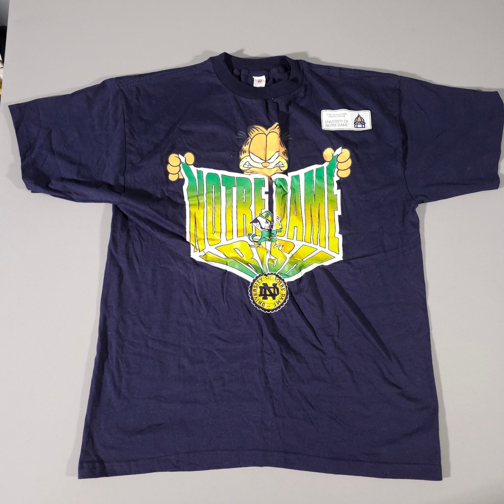 Notre Dame T-Shirt Mens XL Navy Garfield Fighting Irish Vintage 90s NCAA